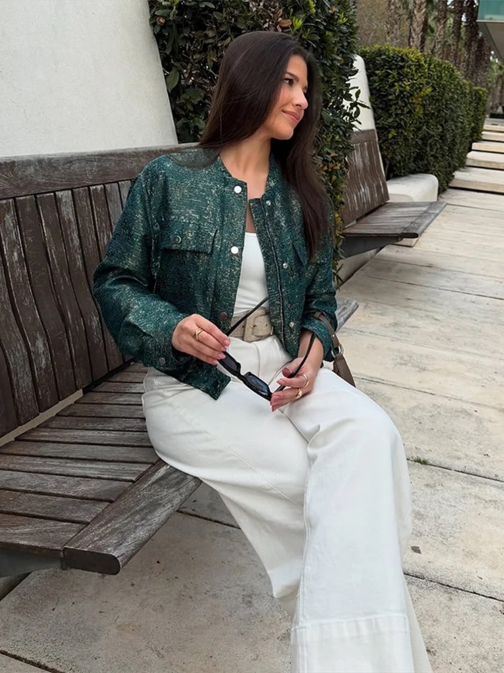 Zara Teal Green Metallic-Thread Bomber Jacket - Picture 10 of 11